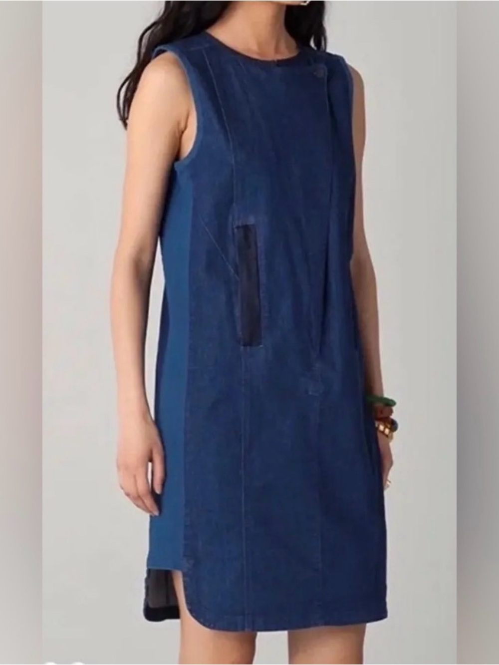 Tory Burch Navy Blue Denim Pierced Sleeveless Dress